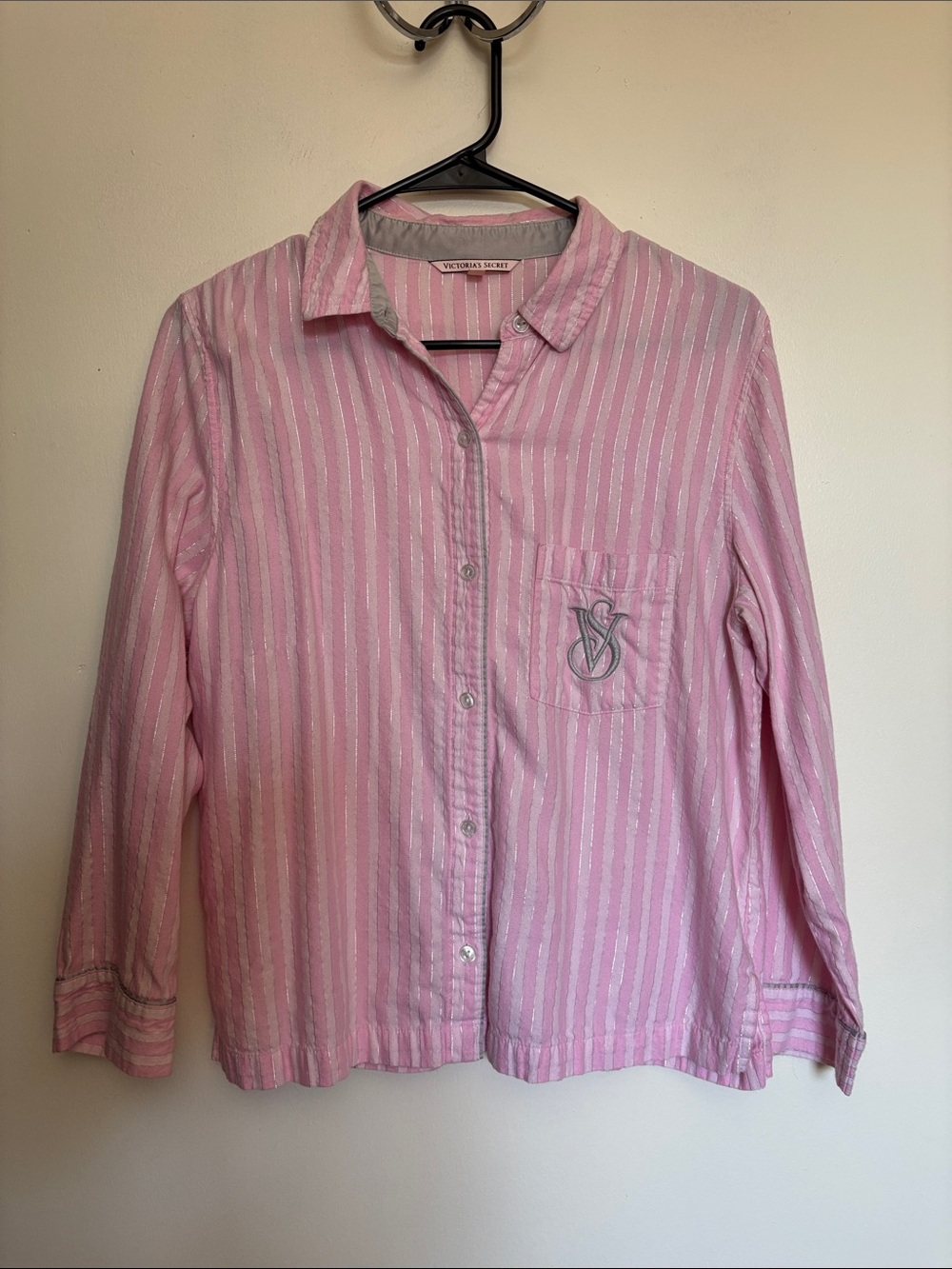 Victoria's Secret Pink and White Striped Button-Down PJ Top